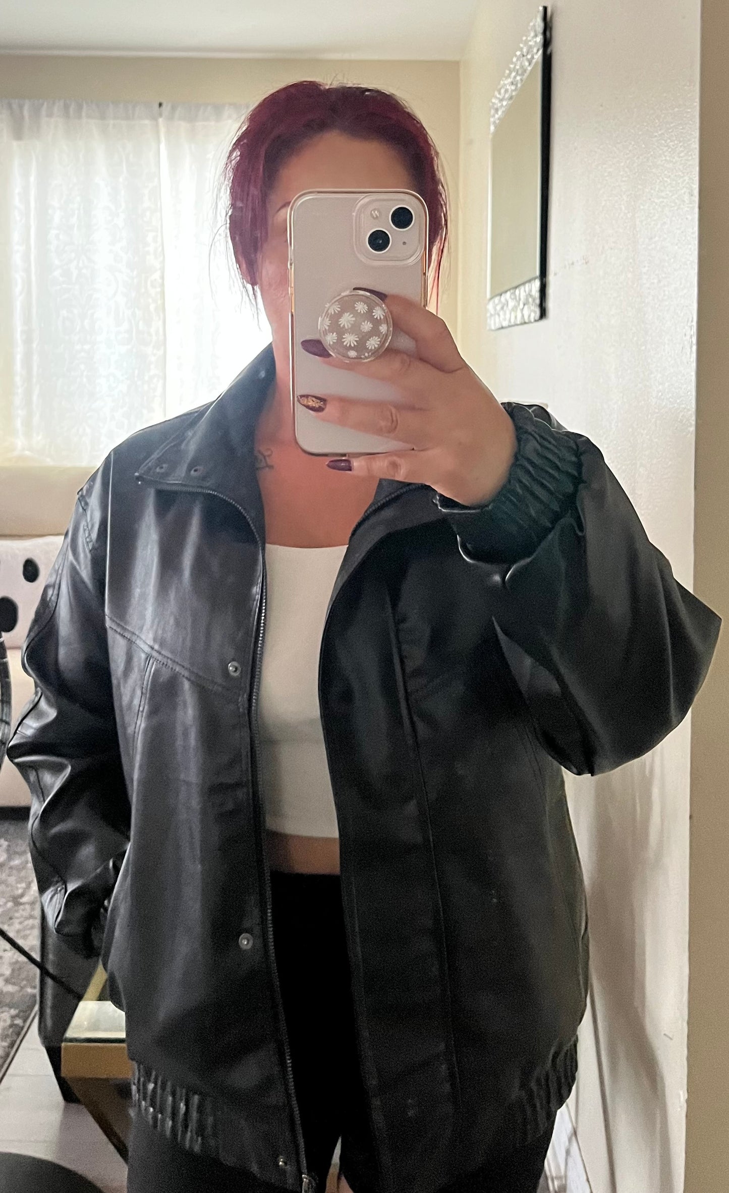 Oversized vegan leather jacket
