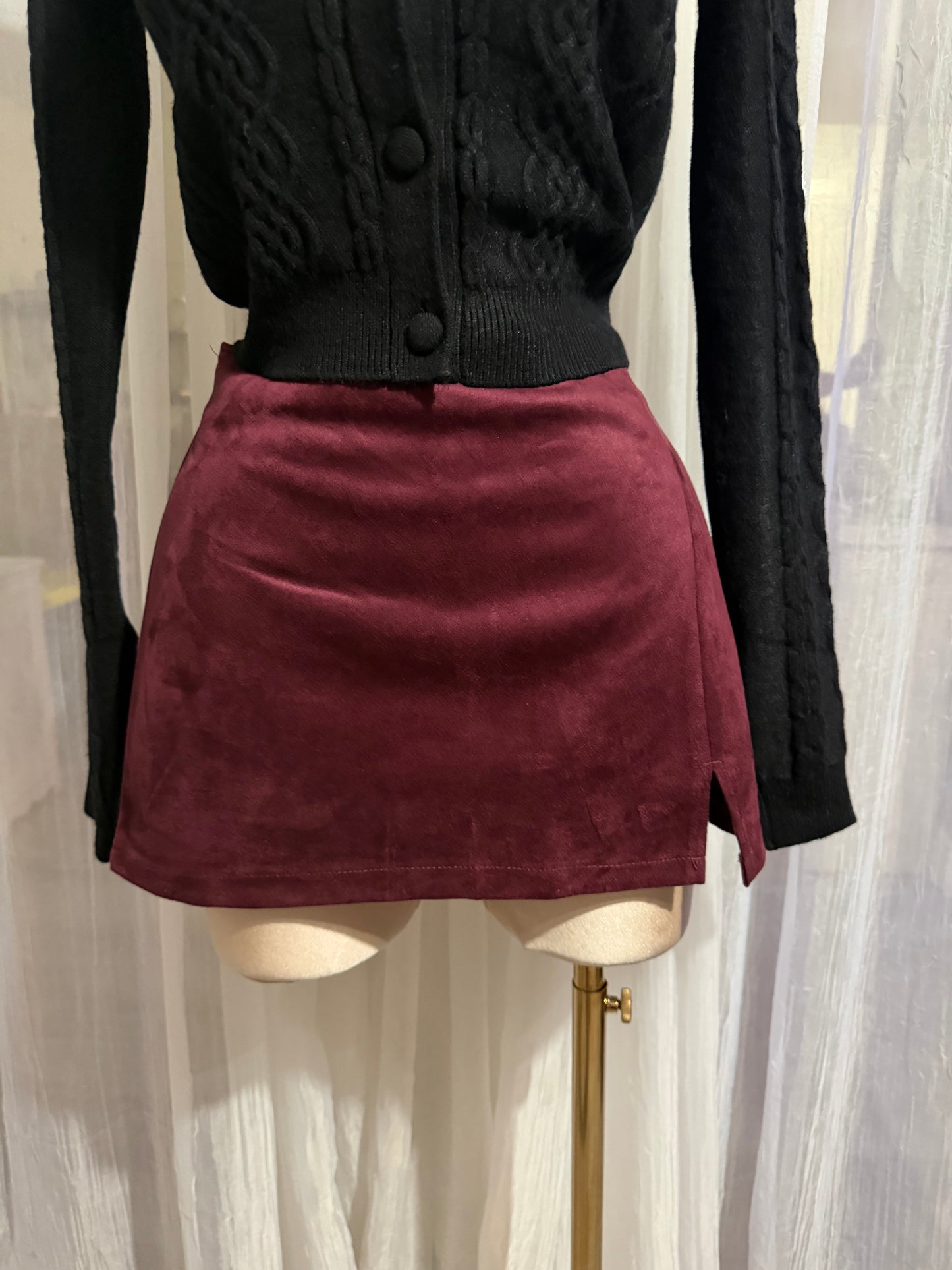 Burgundy suede skort