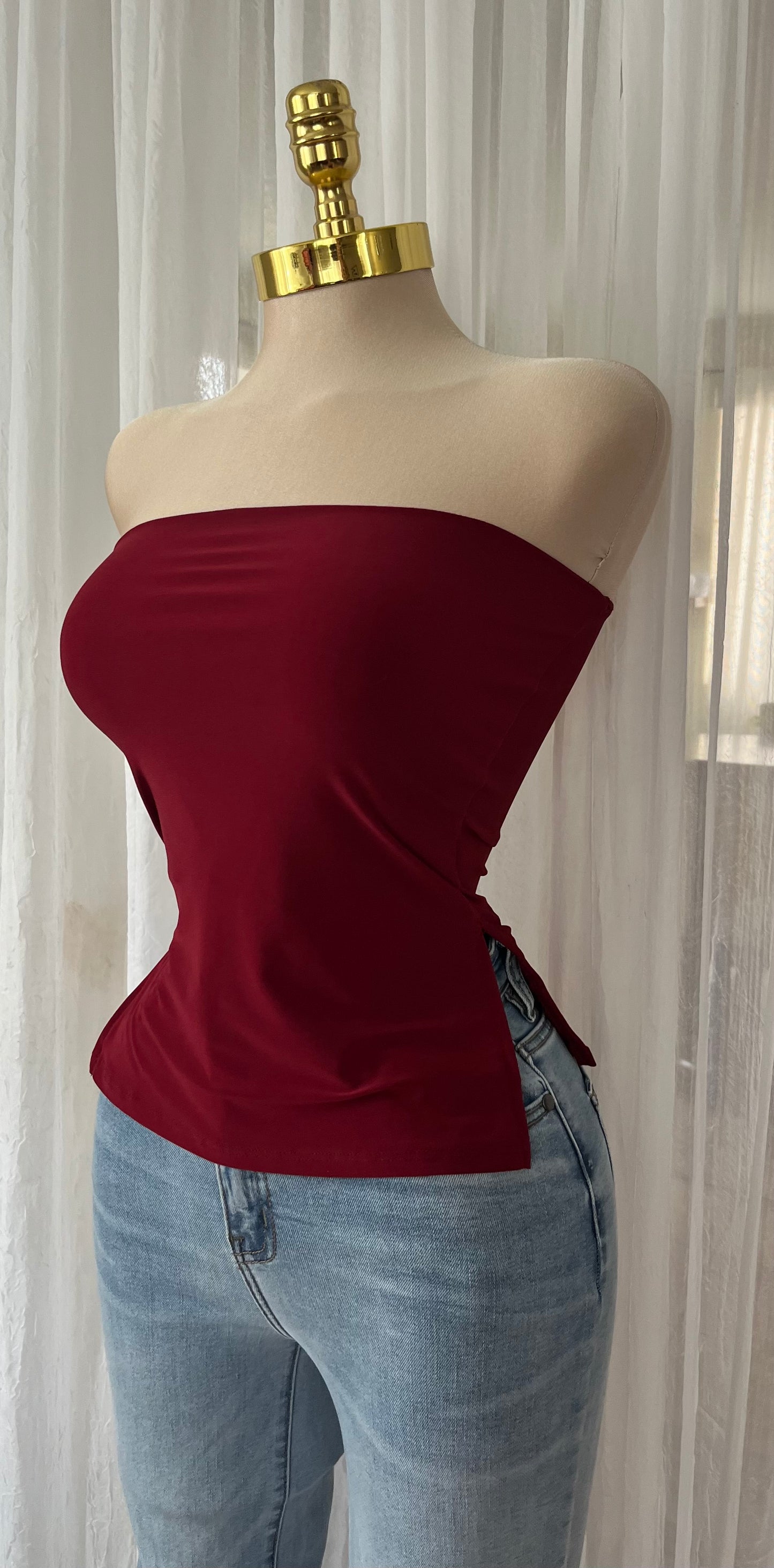 Burgundy side slits tube top