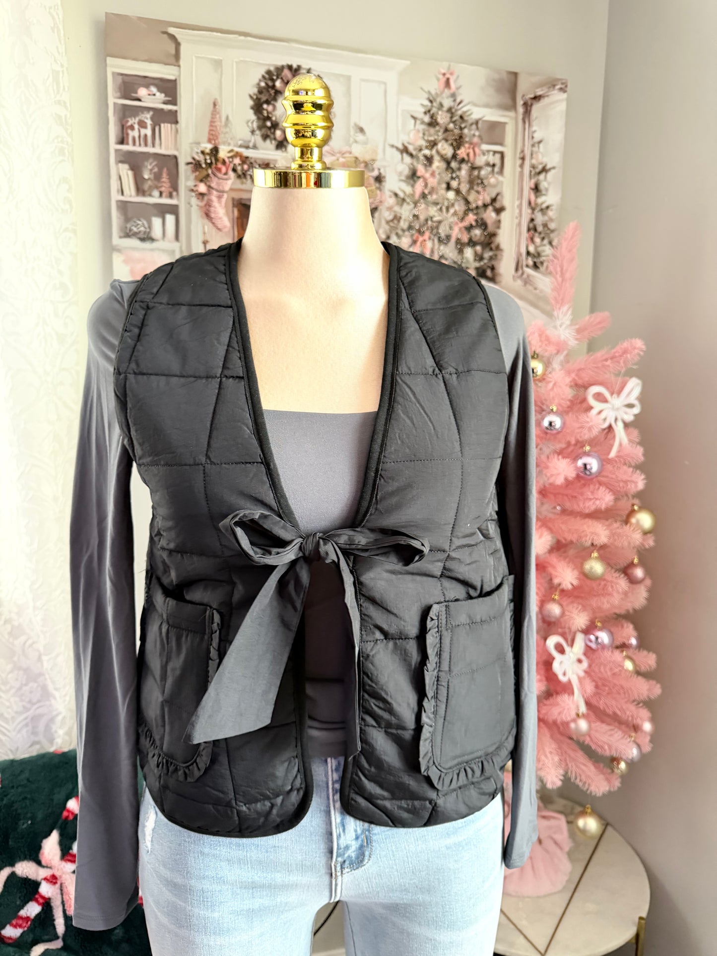 Black/animal print vest