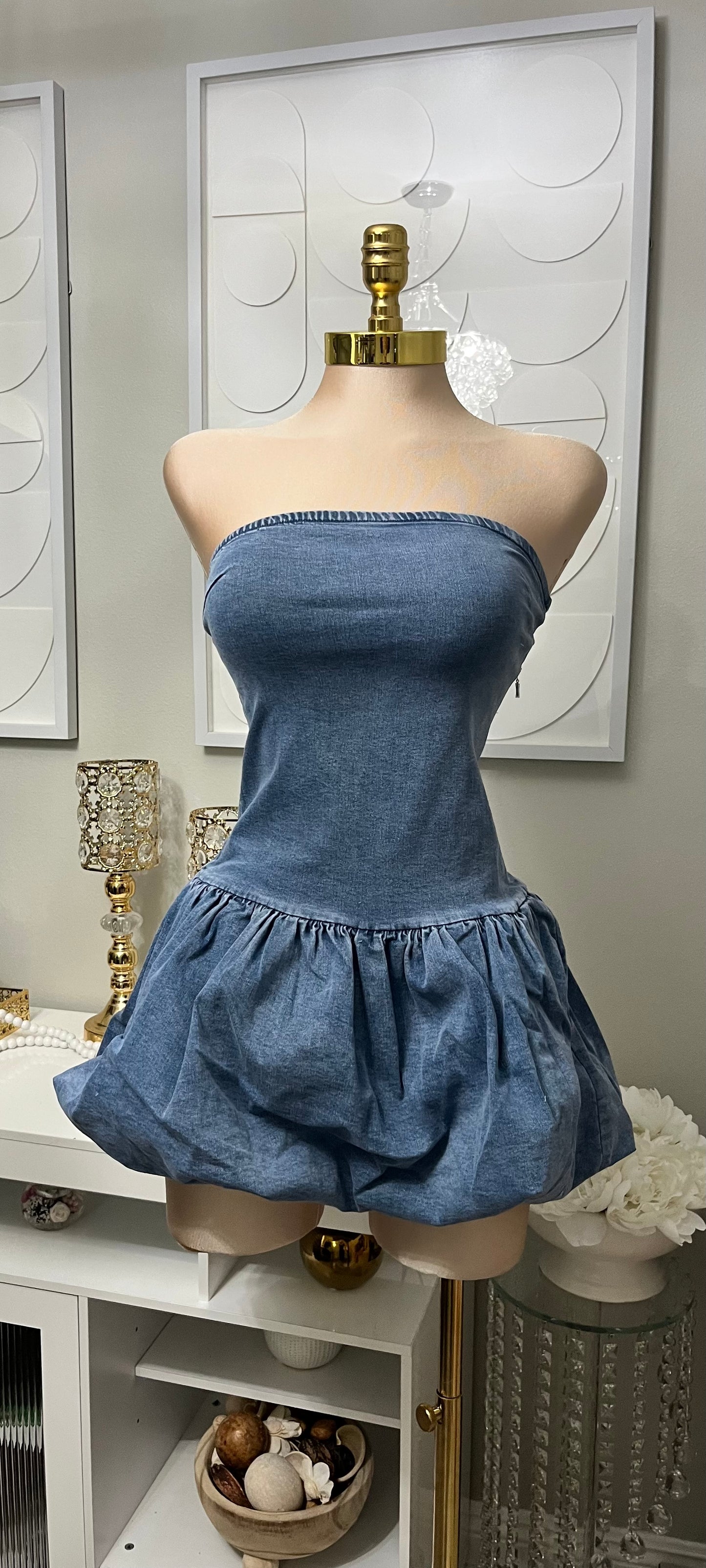 Soft denim bubble dress (stretch tru to size)