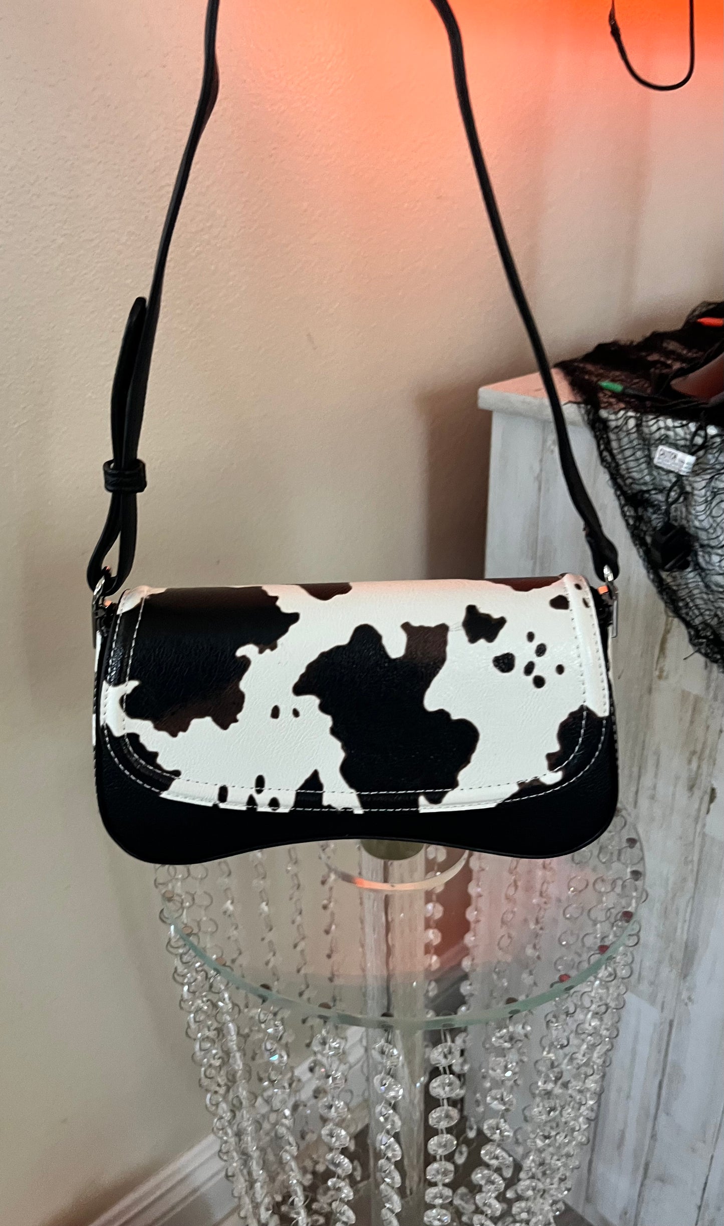 Cow print shoulder bag