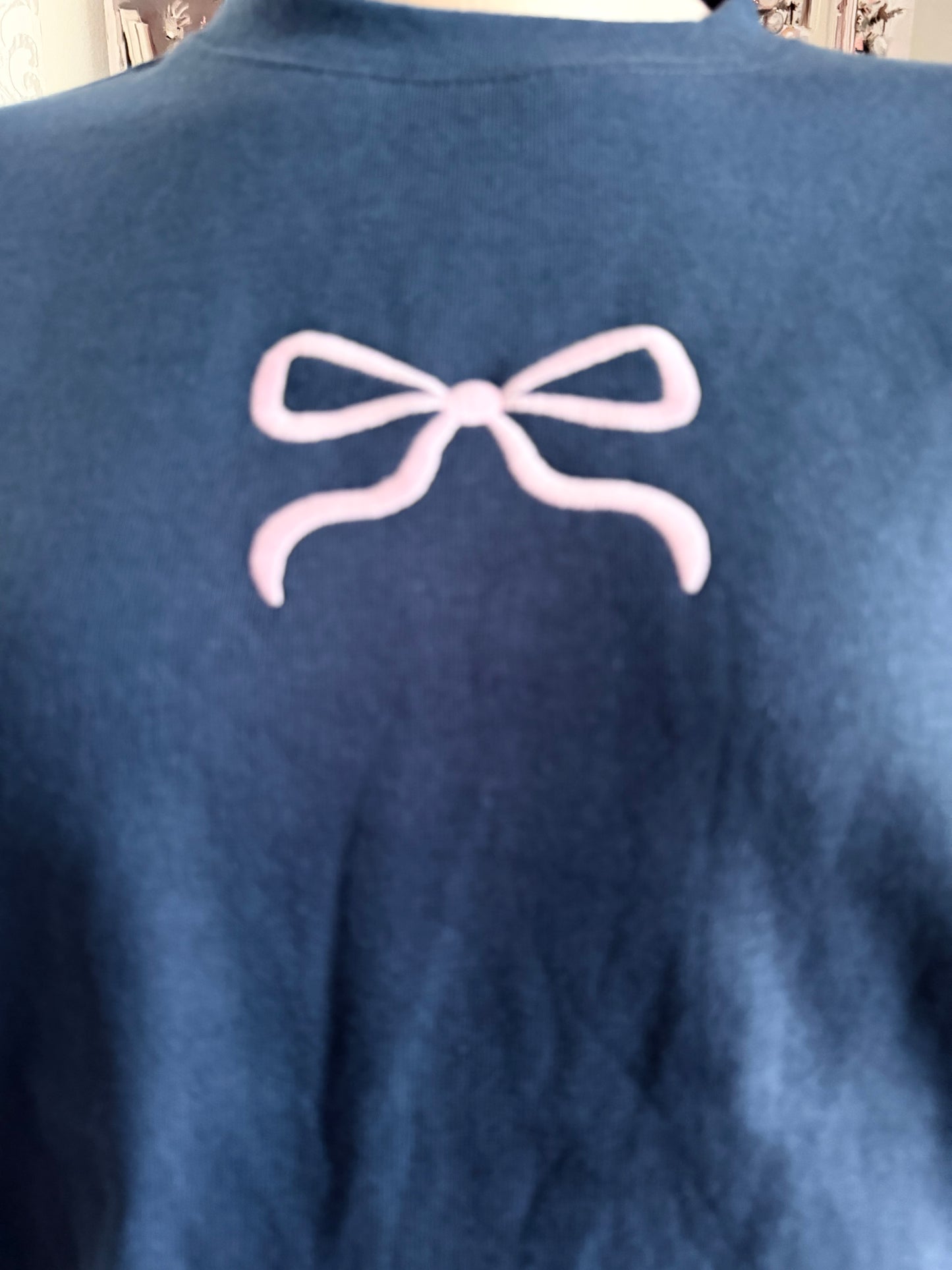 Navy blue embroidered bow sweater