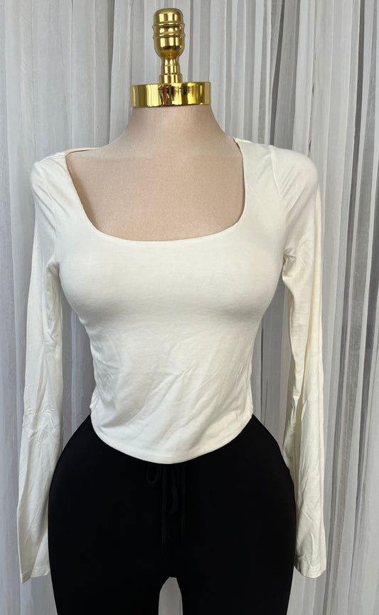 Crème double layer long sleeve top