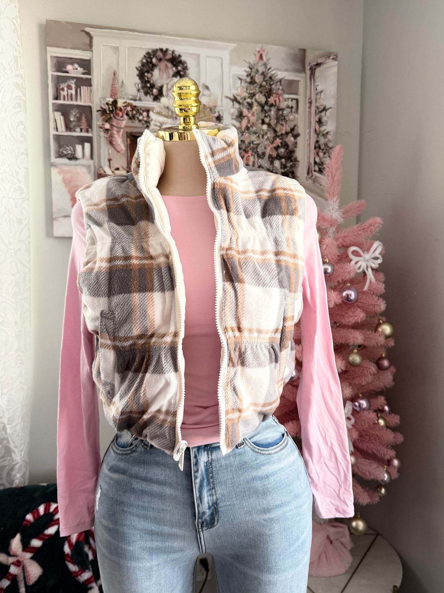 Ivory plaid reversible vest