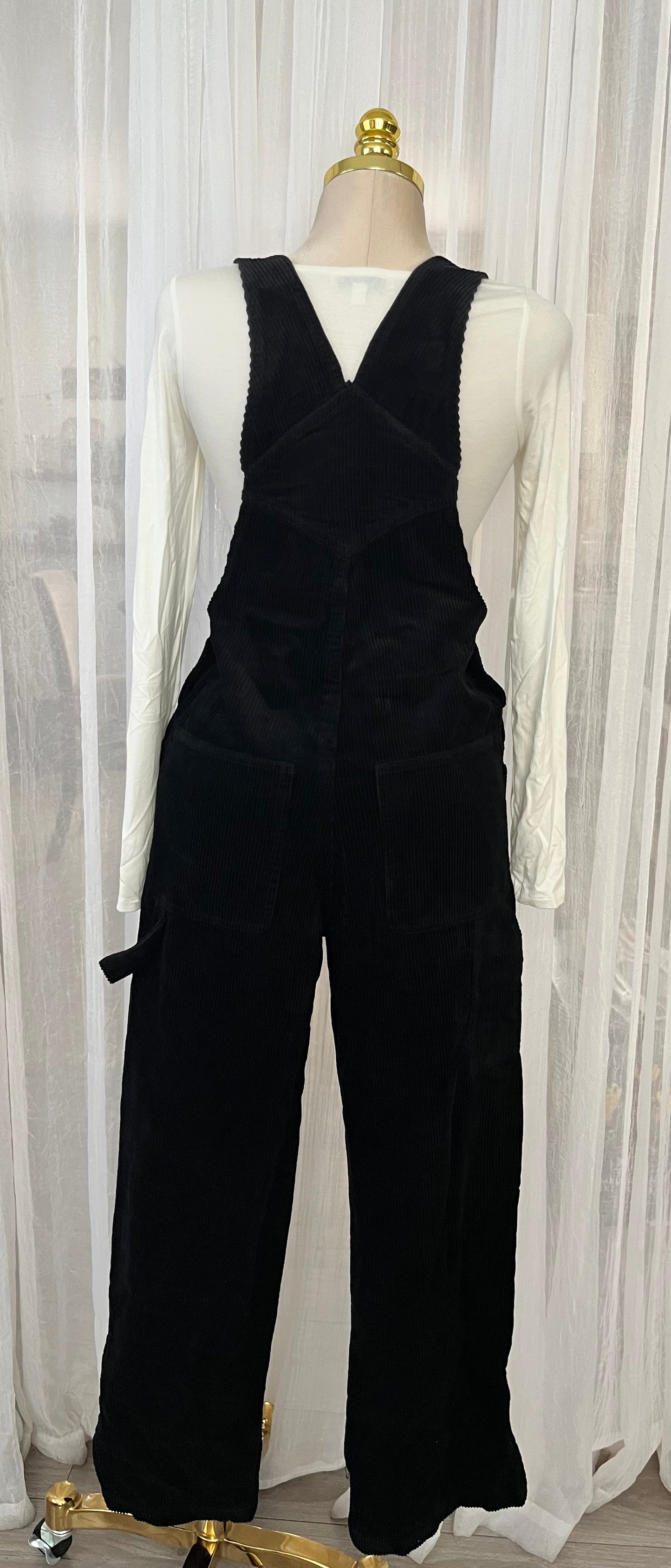 Black corduroy overalls