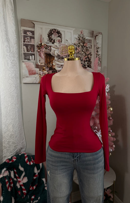 Red square neck double layered top