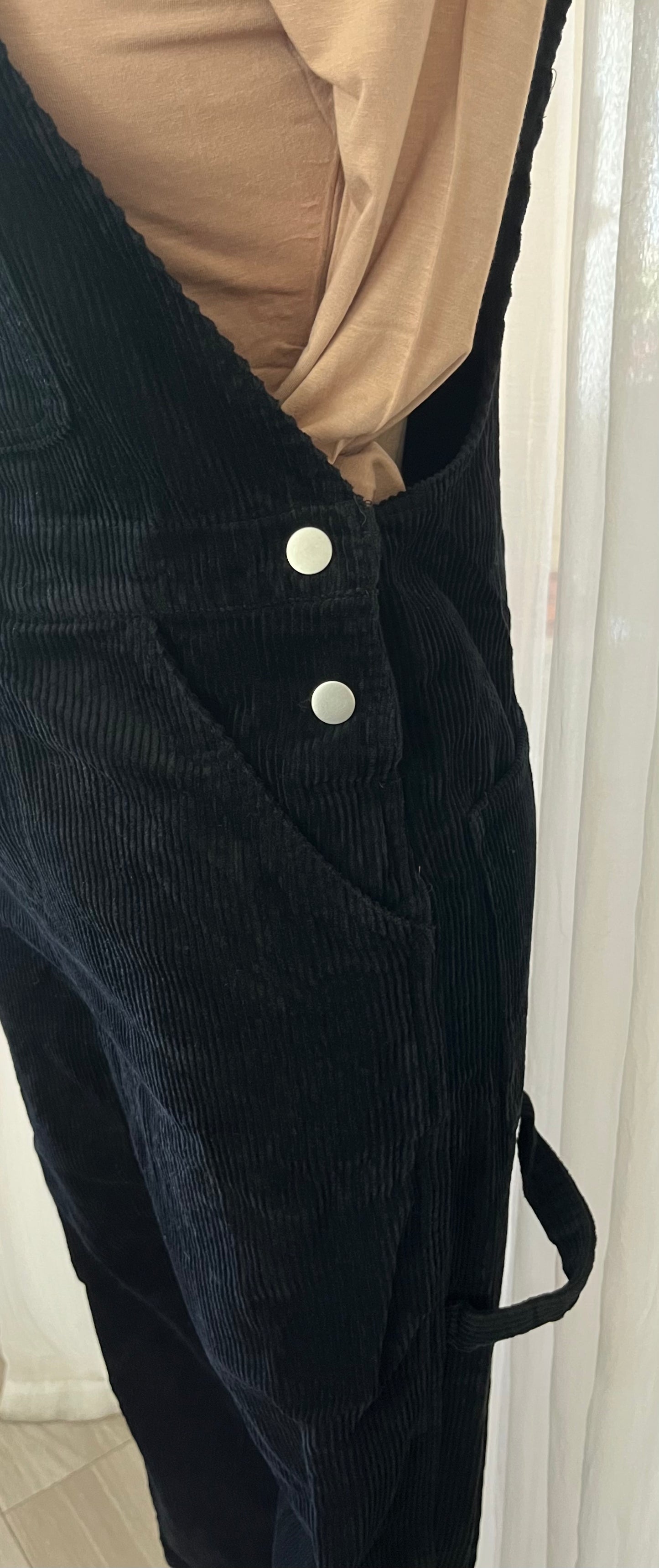 Black corduroy overalls
