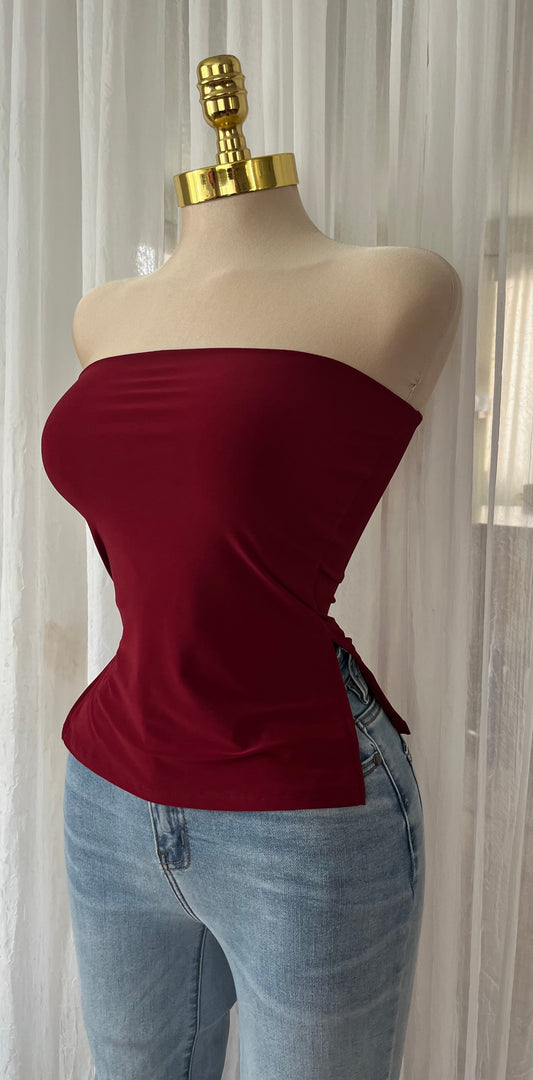 Burgundy side slits tube top