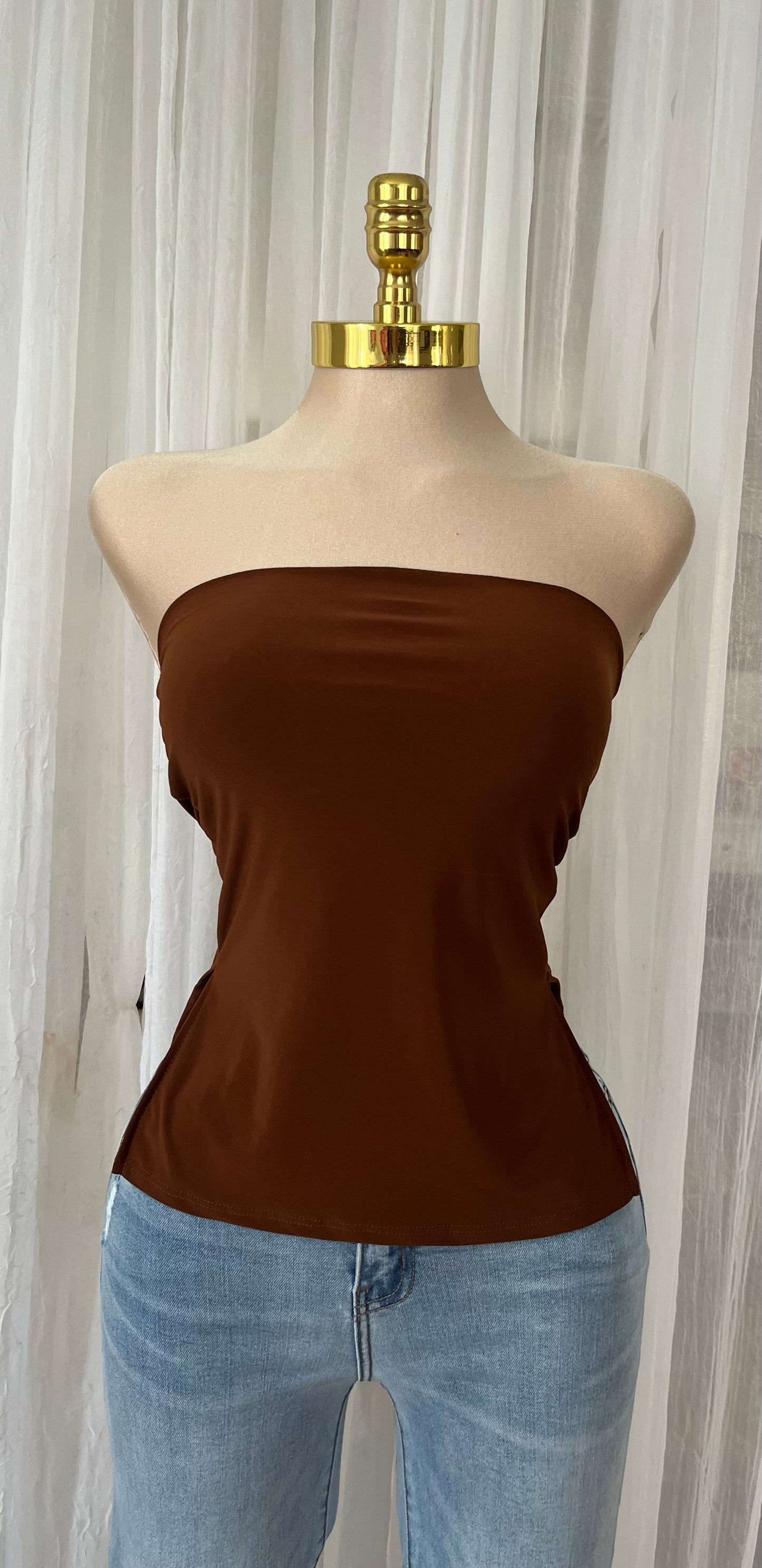 Chocolate side slits tube top