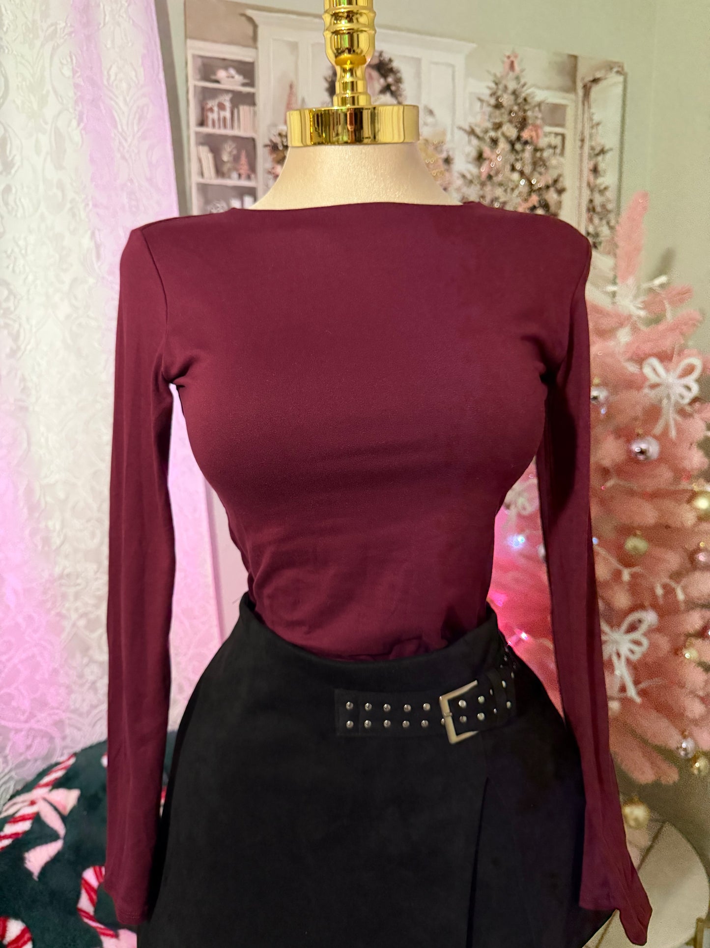 Burgundy high neck double layered top