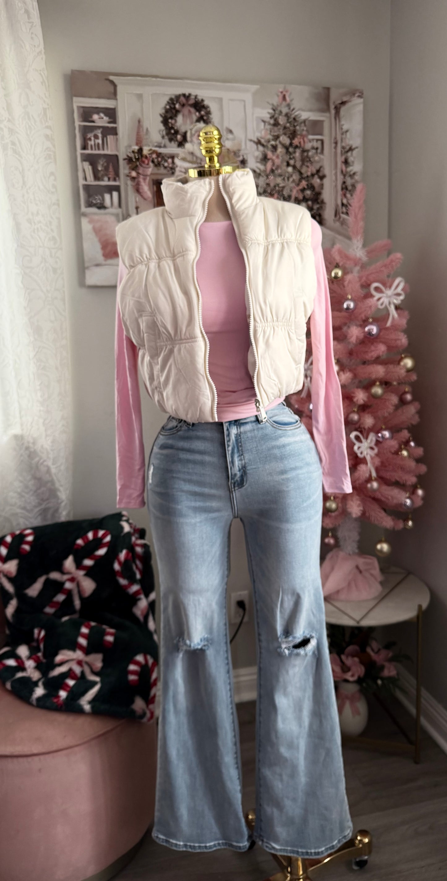 Ivory plaid reversible vest