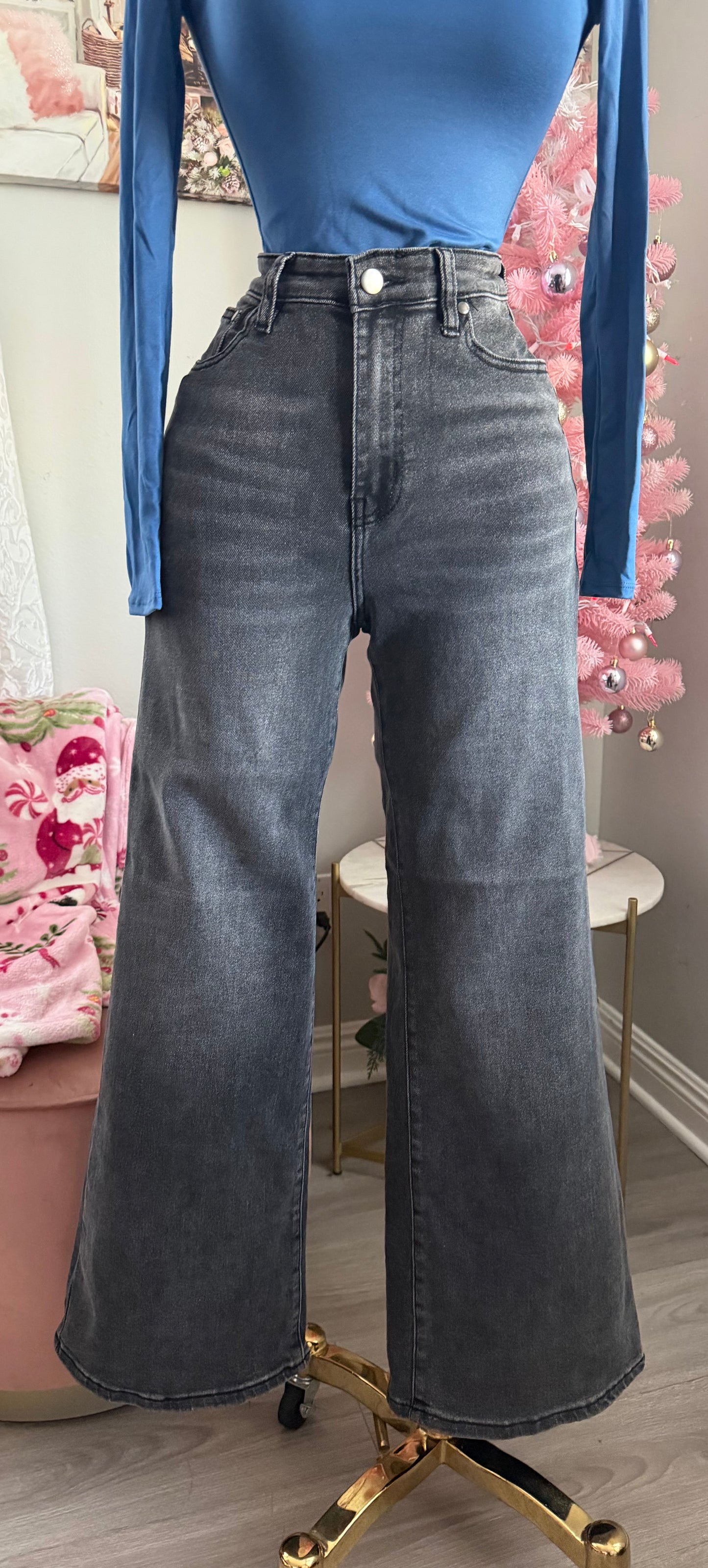 Black washed high rise wide leg(stretchy)