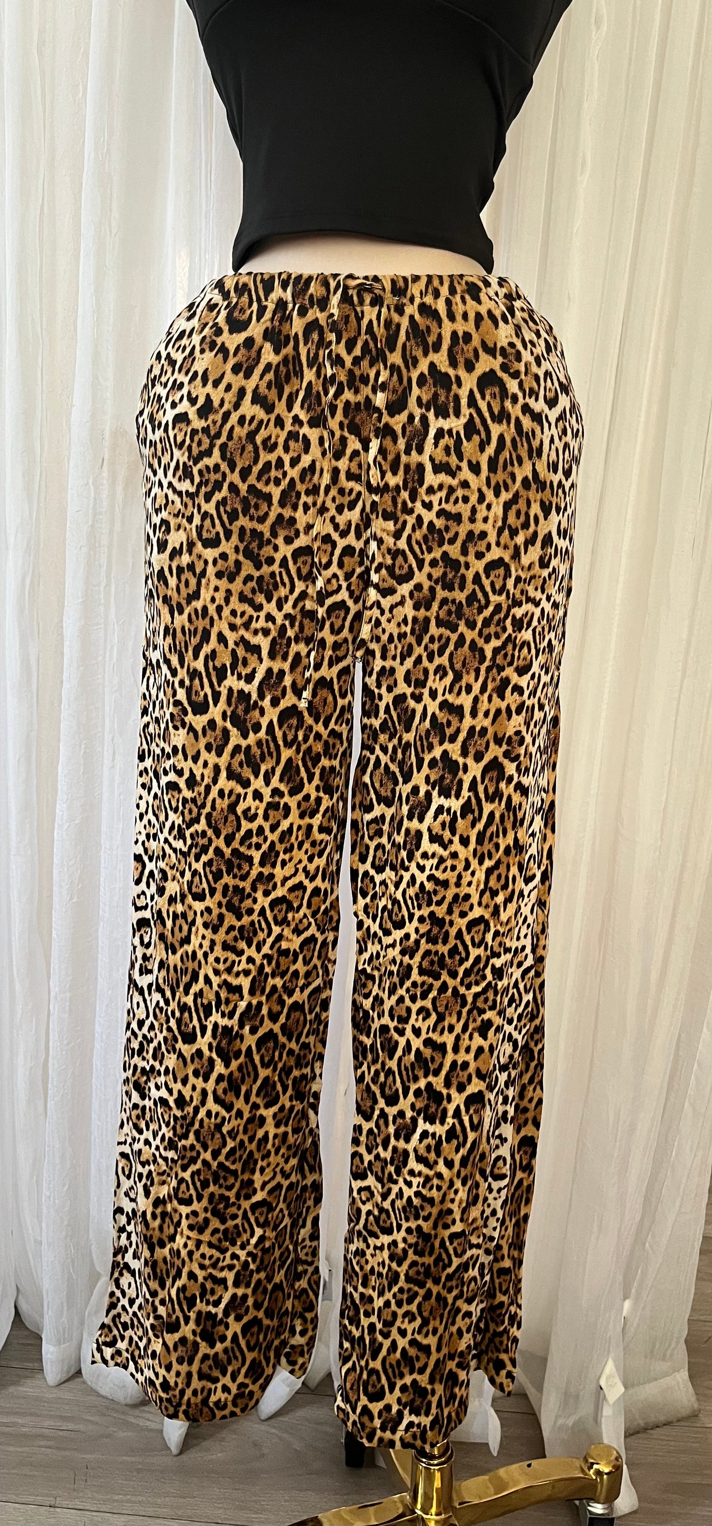 Animal print pocket linen pants