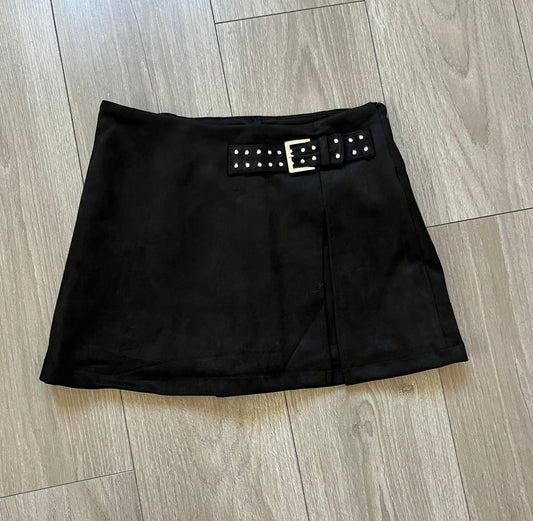 Suede buckle skort
