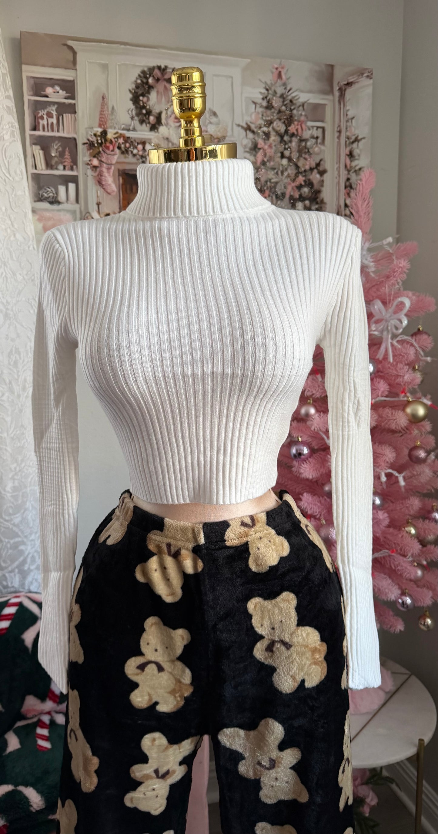 White cropped turtleneck top