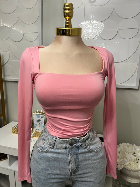 Pink deep scoop top