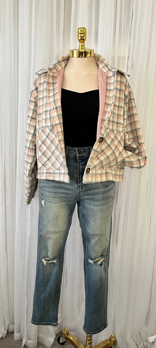 Pink cropped flannel