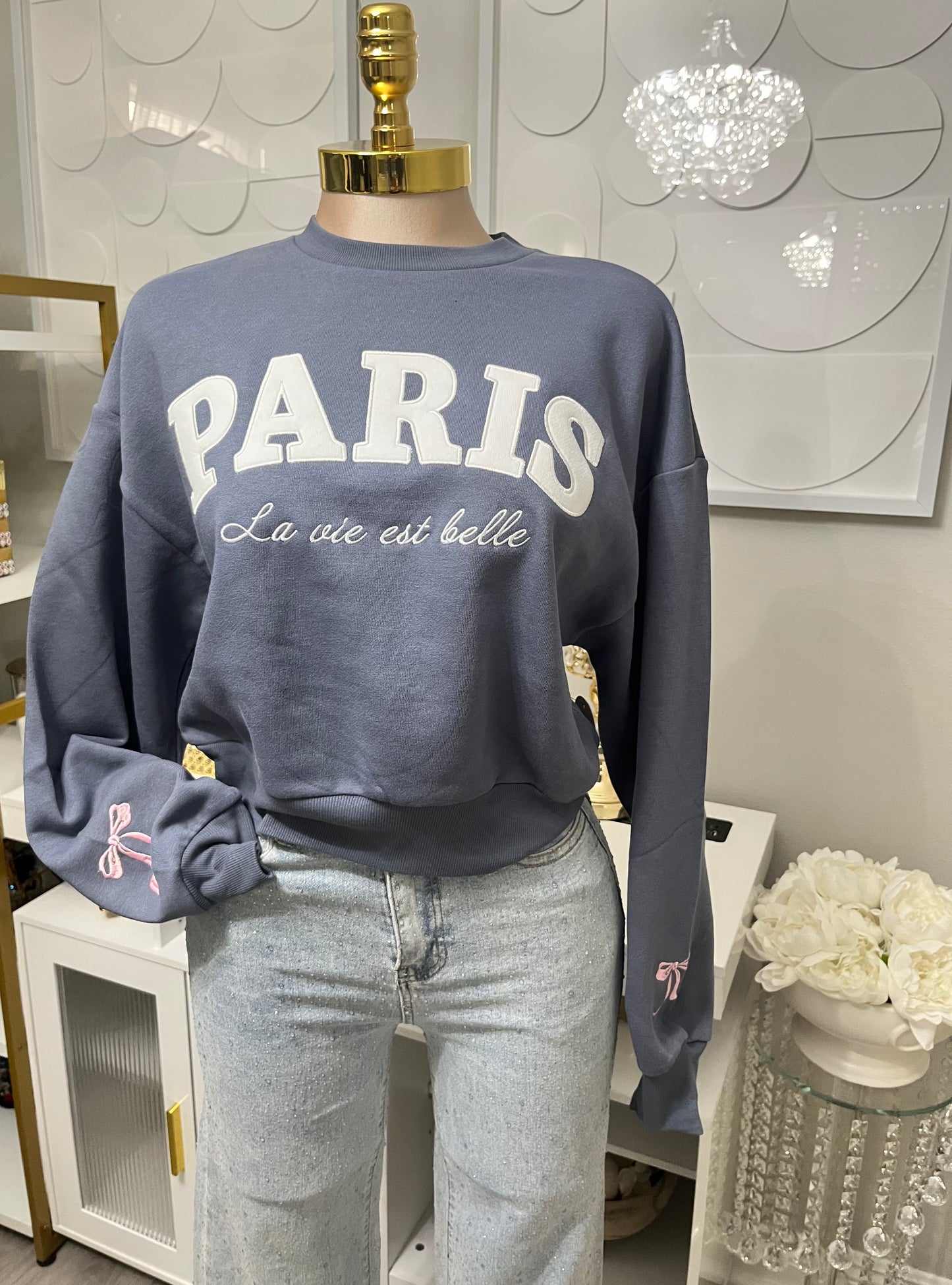 Paris embroidered cropped sweater