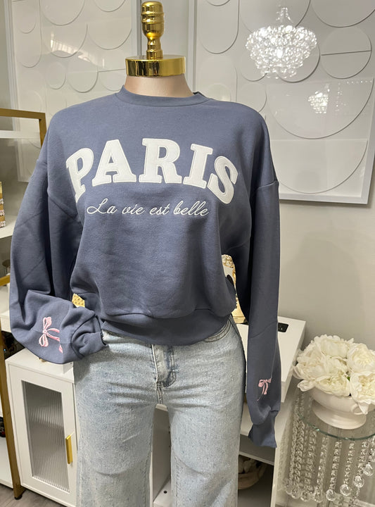 Paris embroidered cropped sweater