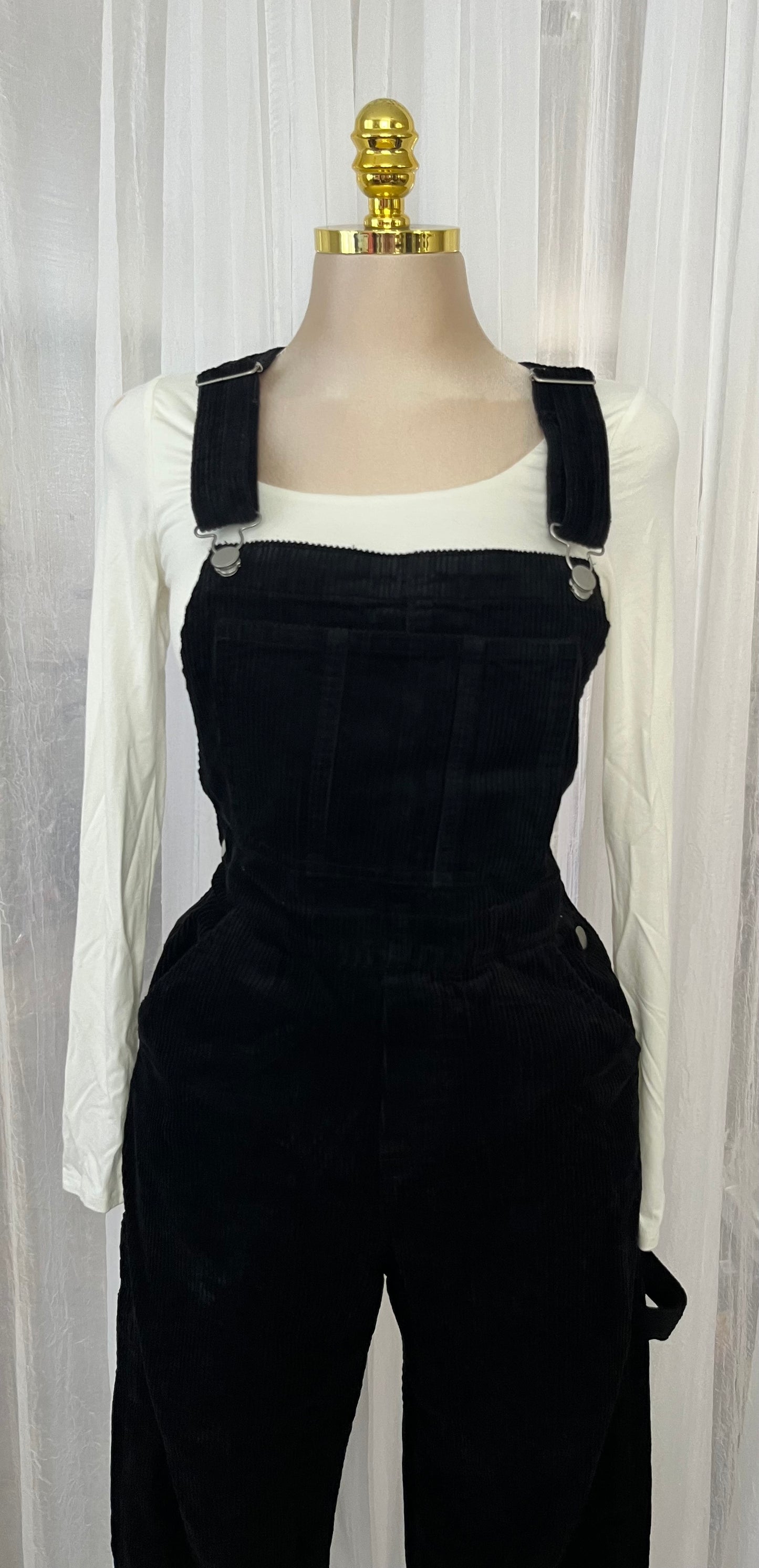 Black corduroy overalls