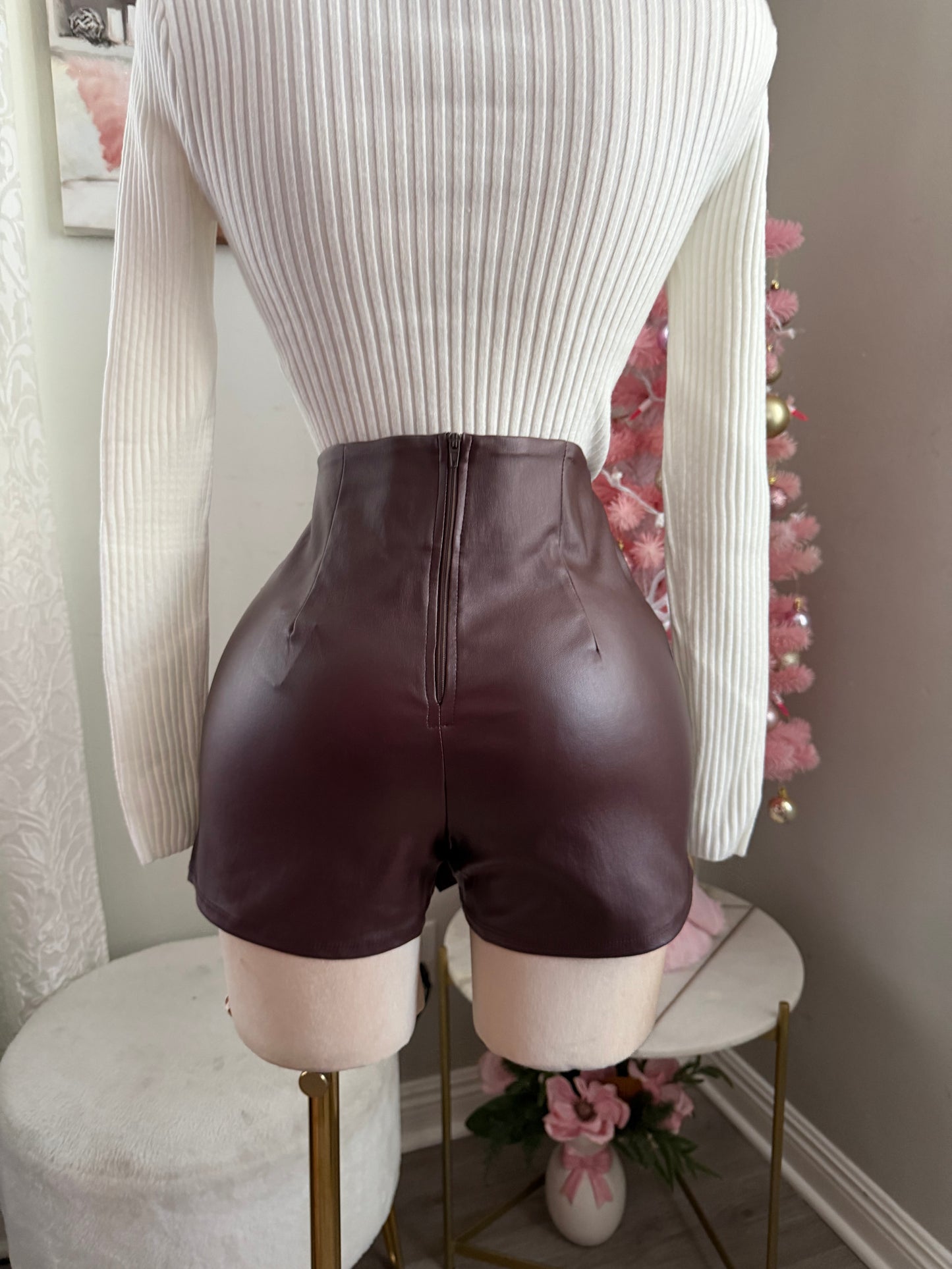 Chocolate vegan leather skort (stretchy)