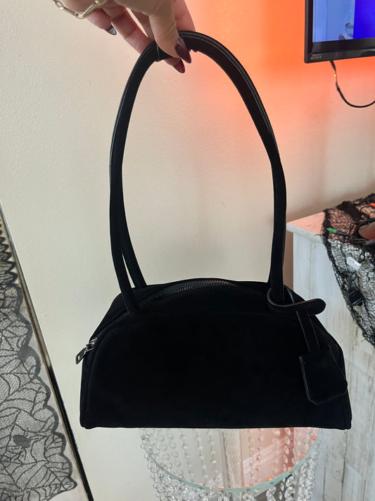 Black suede shoulder bag