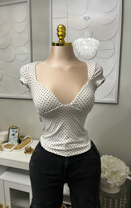 Polka dot white top