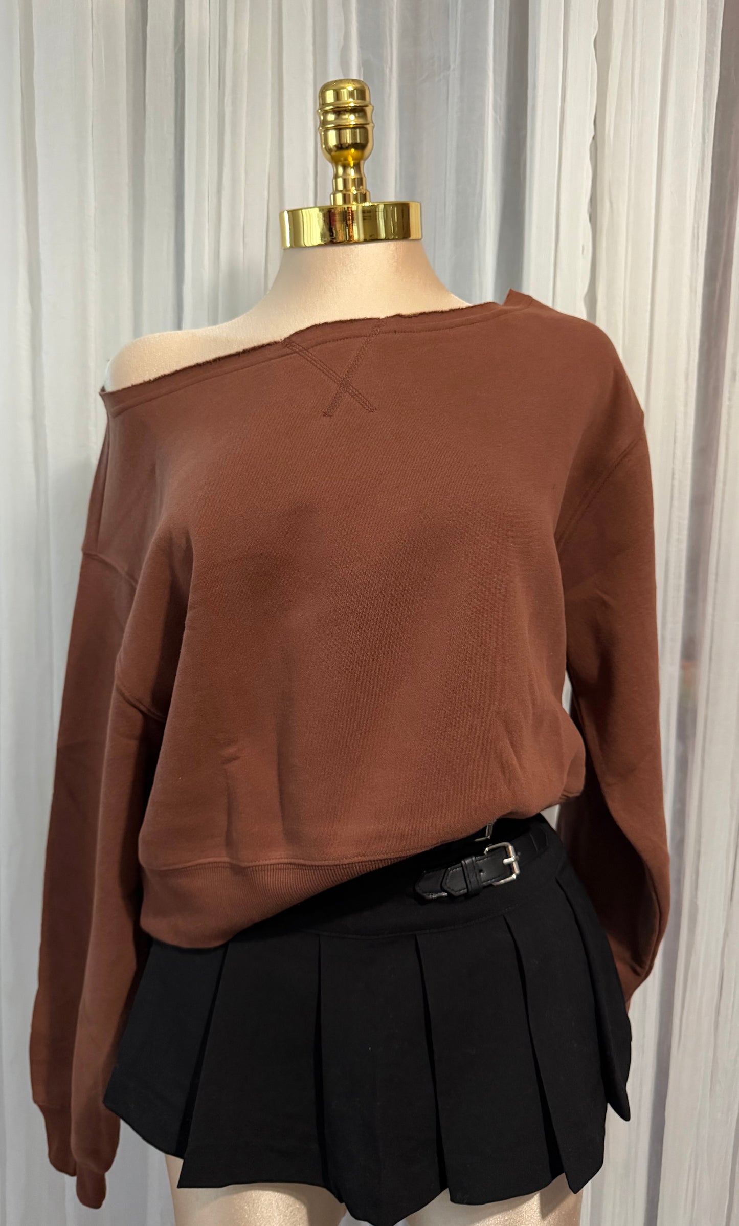 Chestnut off shoulder sweater
