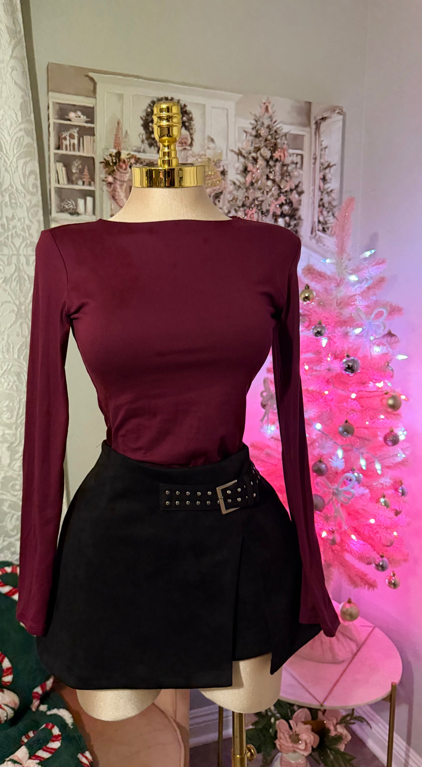 Burgundy high neck double layered top