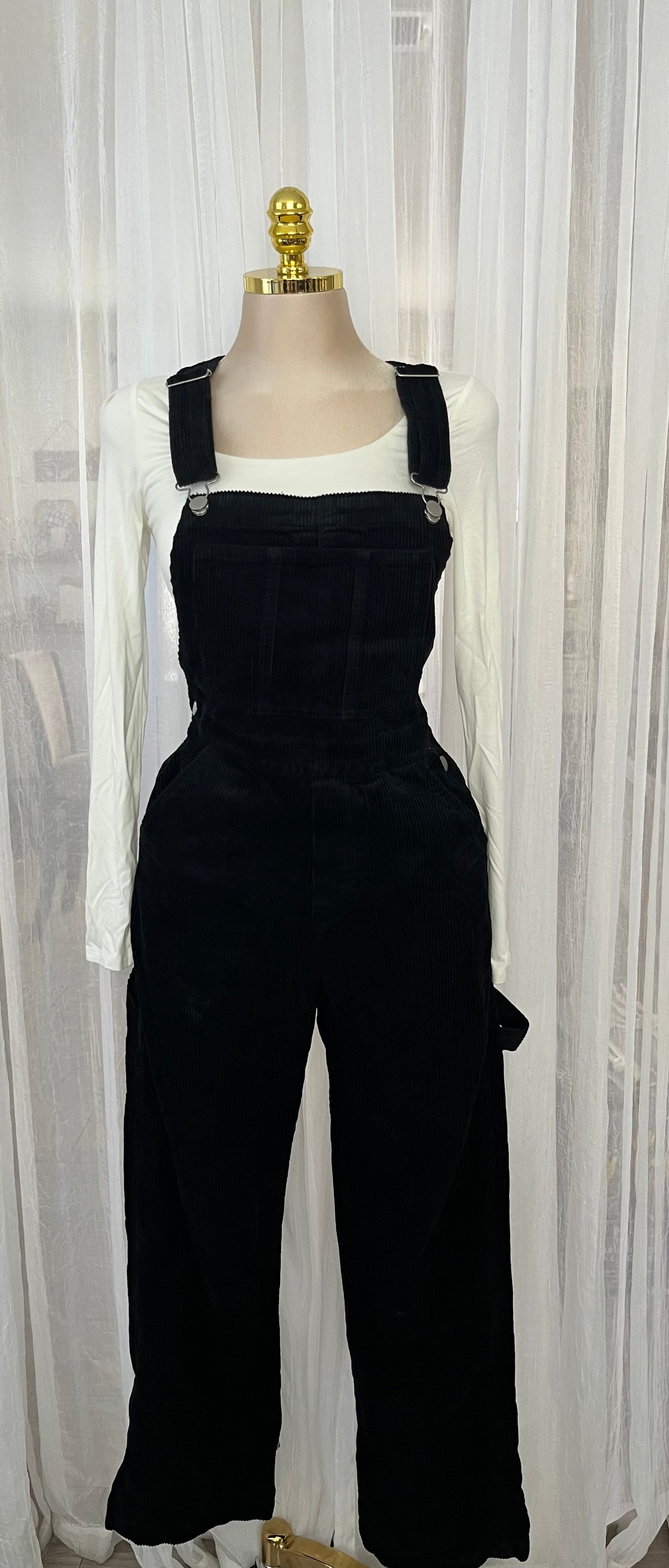 Black corduroy overalls