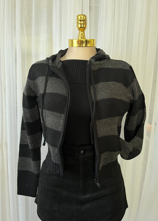 Striped hoodie cardigan