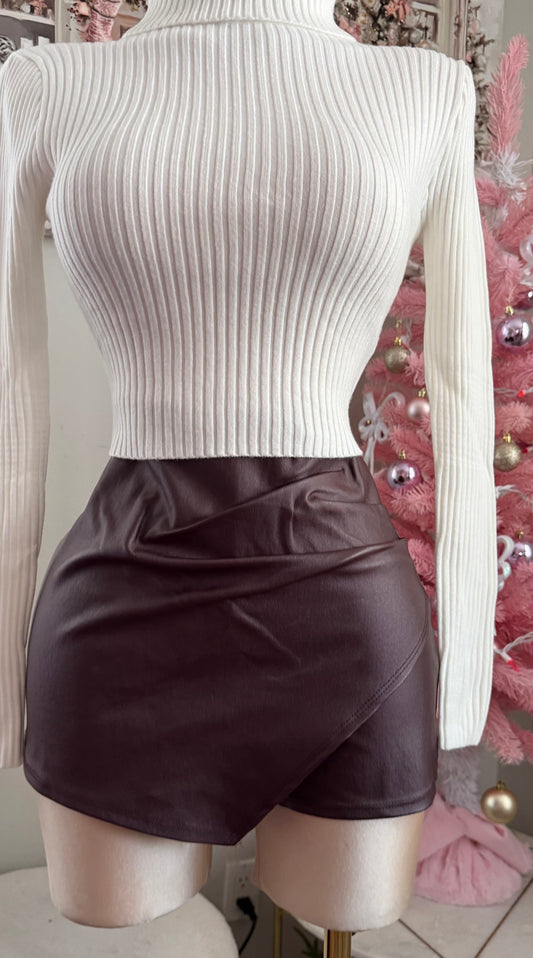 Chocolate vegan leather skort (stretchy)