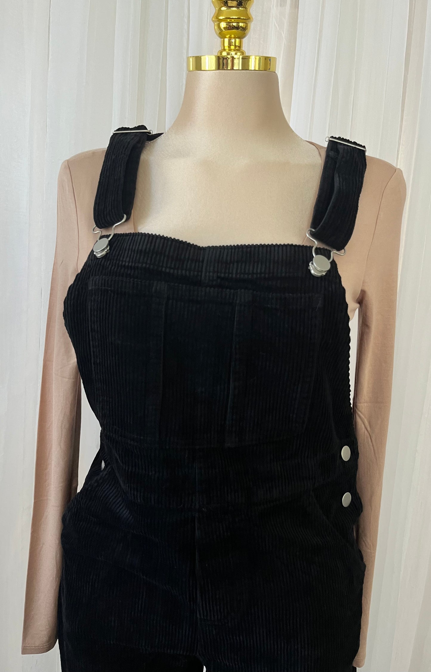 Black corduroy overalls