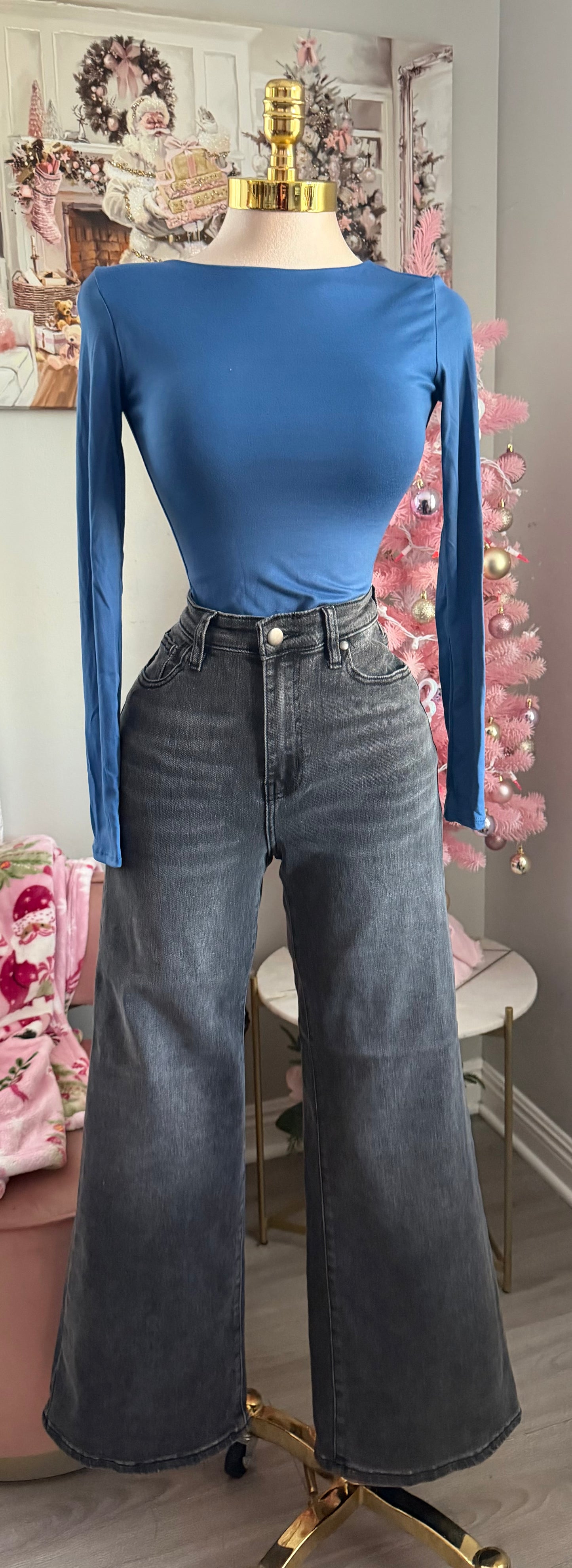 Black washed high rise wide leg(stretchy)