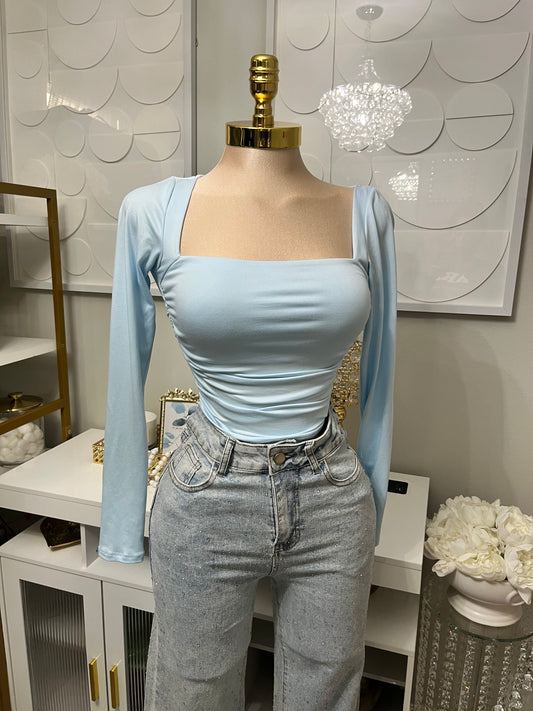 Baby blue deep scoop top