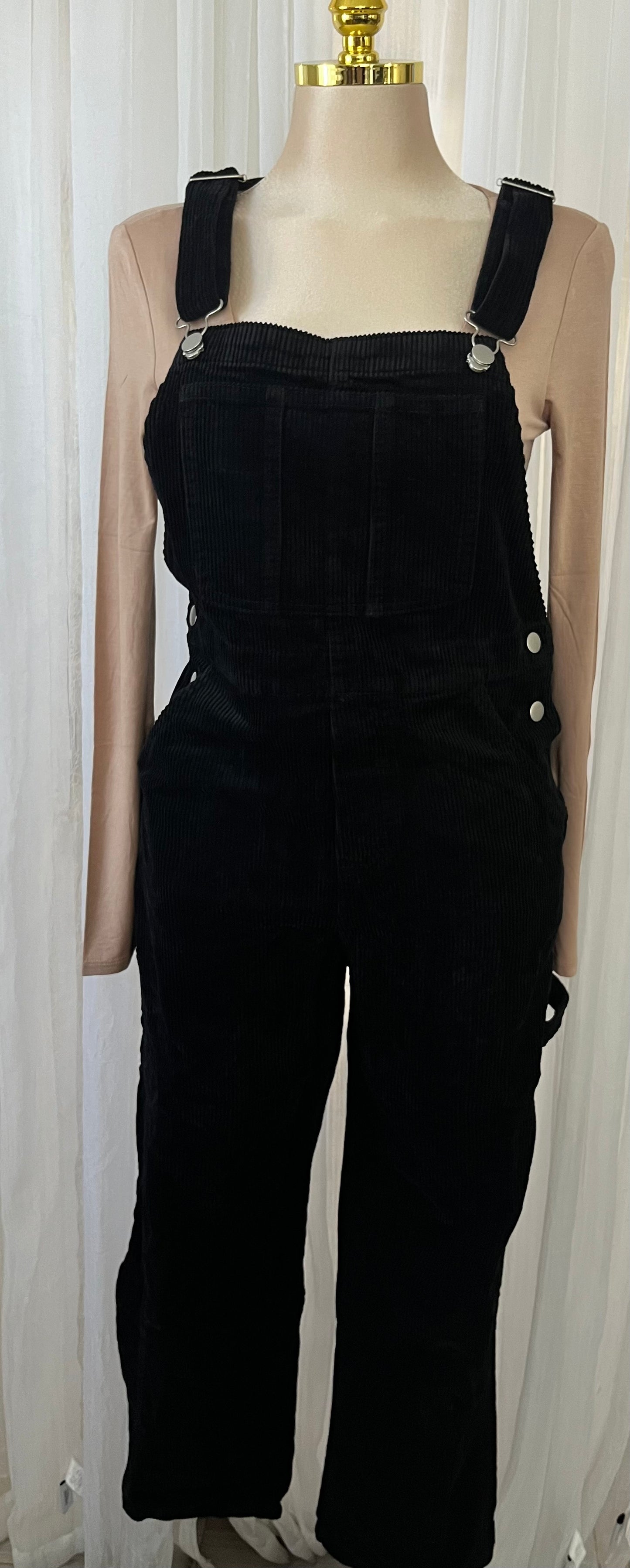 Black corduroy overalls