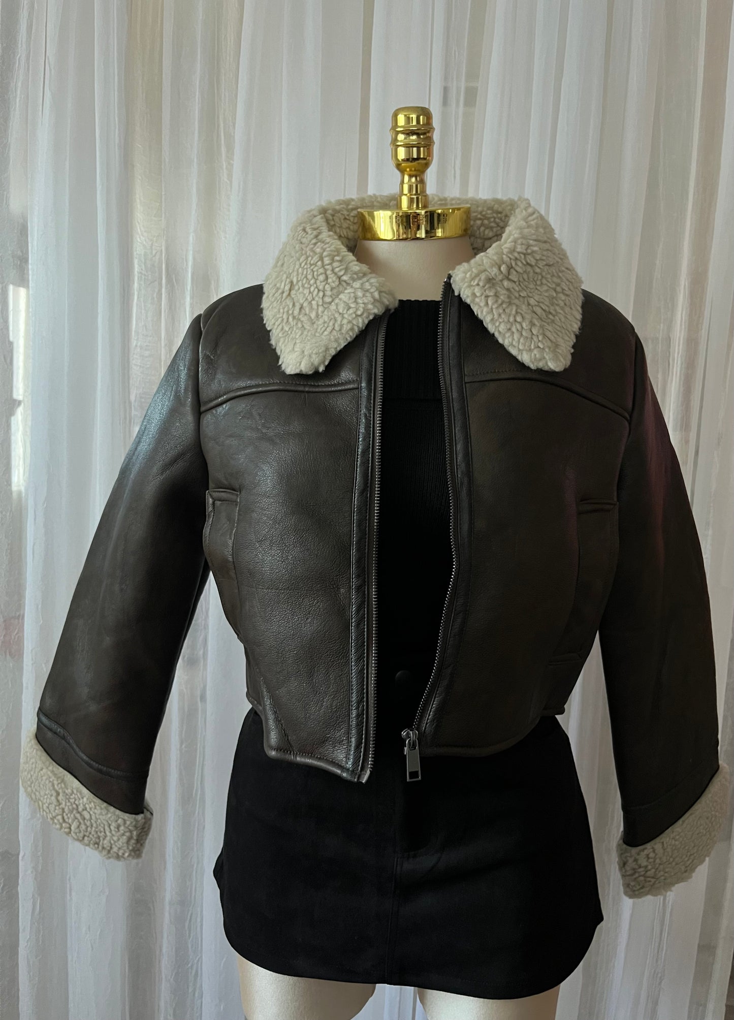 Vegan leather/ sherpa jacket