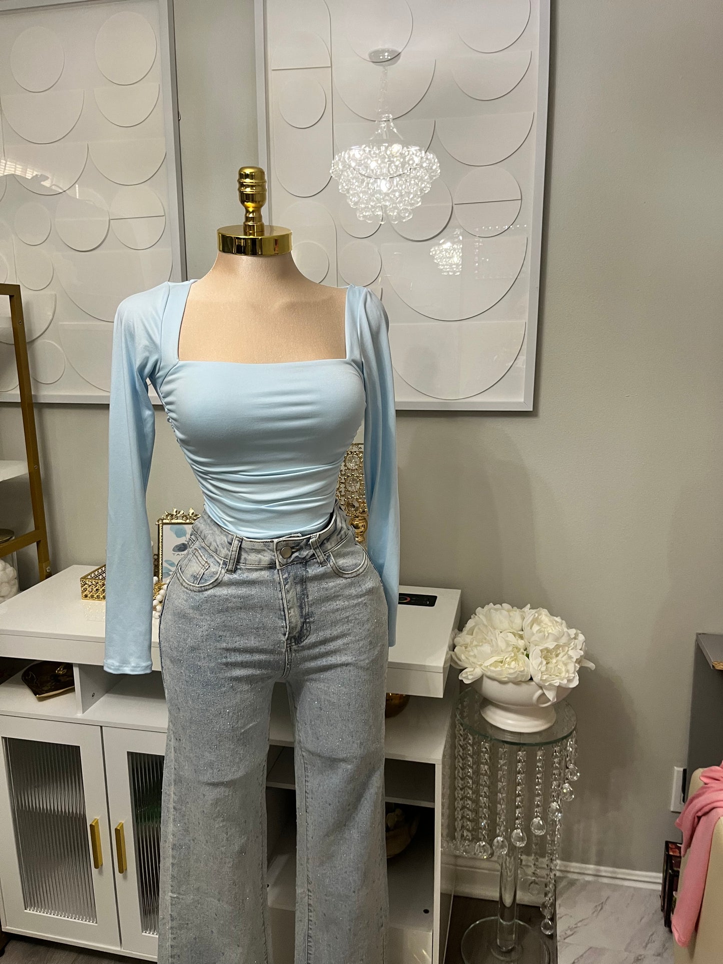 Baby blue deep scoop top