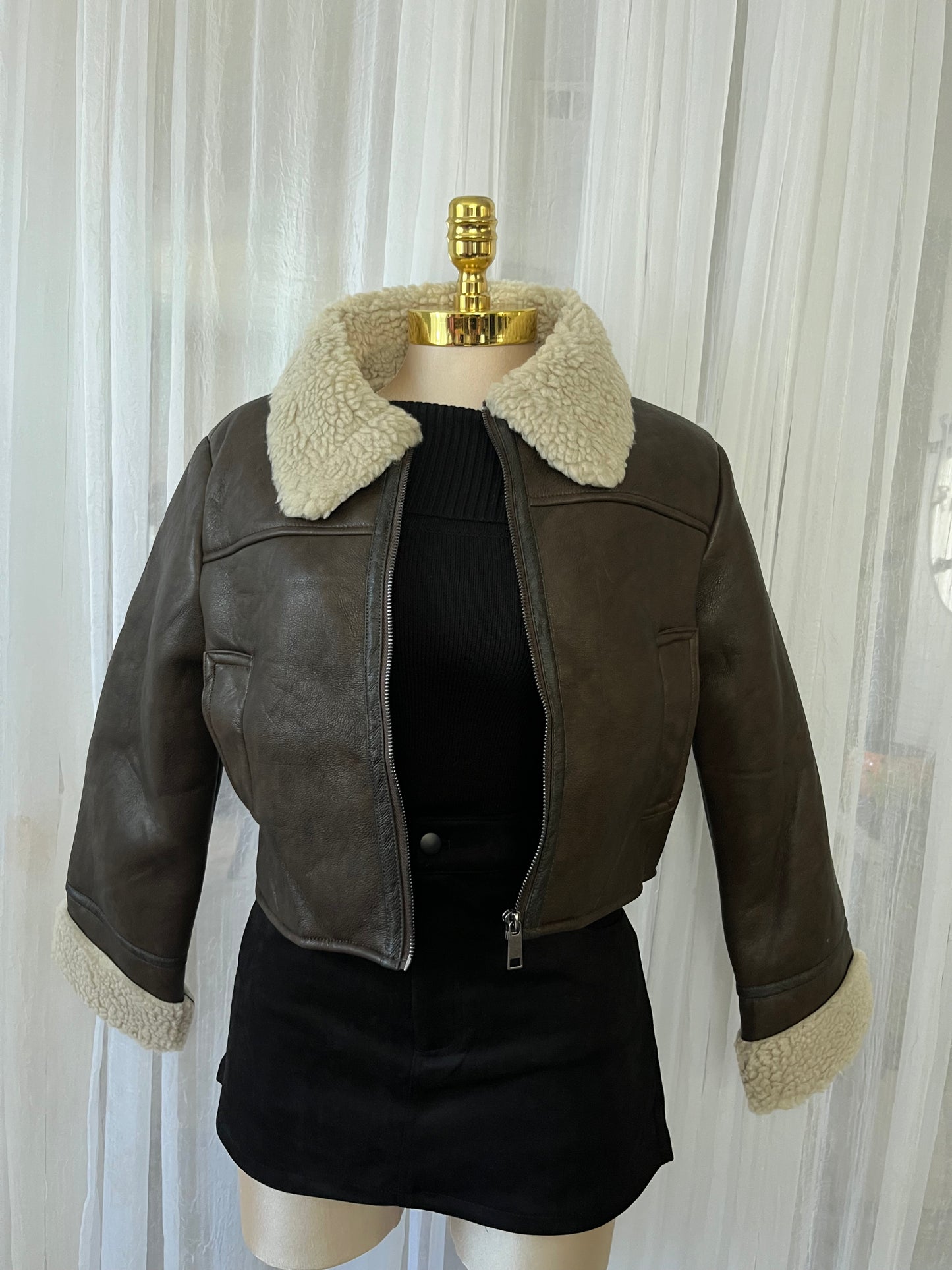 Vegan leather/ sherpa jacket