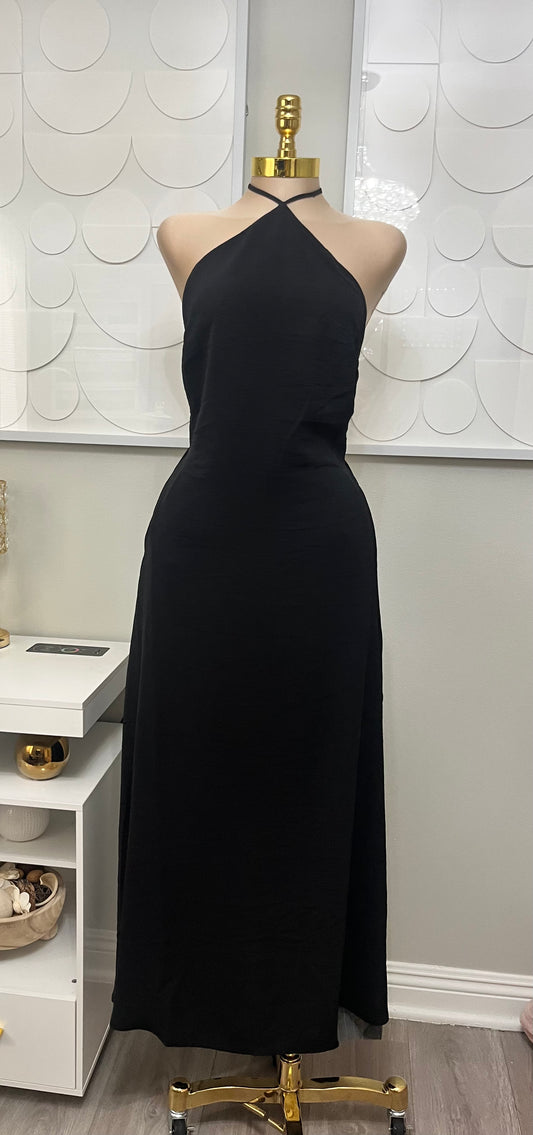 Pocket low back halter dress(size down)
